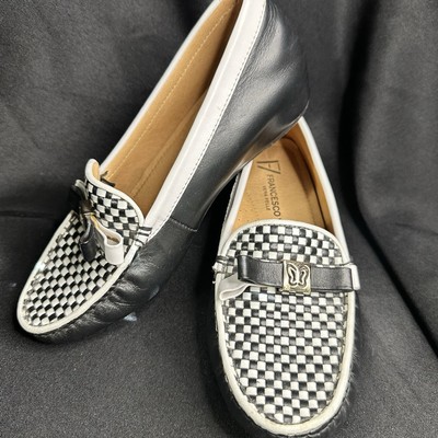 Francesco V Checkered Loafer Vera Pelle Italy Black/White Soft Leather W39 EUC!