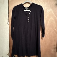 American Eagle Women’s Medium Black Solid Knit V-Neck Button Henley Shift Dress