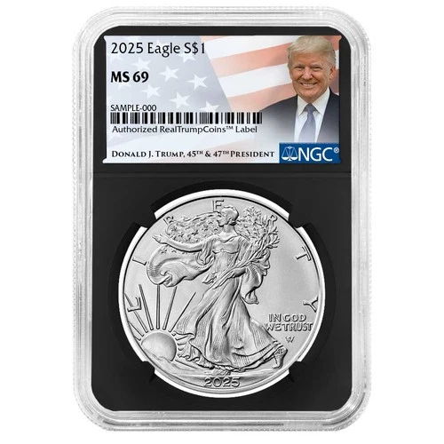 2025 $1 American Silver Eagle NGC MS69 Trump Label Retro Core