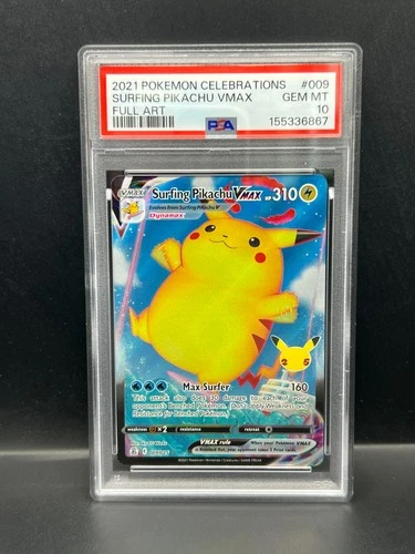 Pokemon PSA 10 GEM MT Surfing Pikachu VMAX 009/025 Celebrations Holo 2021 S#6867