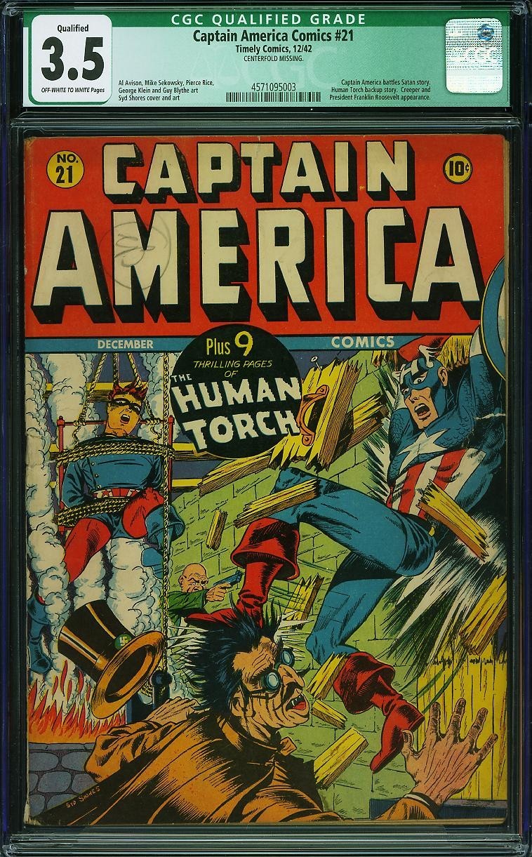 1942 Marvel TImely Comics Captain America Comics 21 CGC 3.5.
