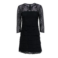 Laundry by Shelli Segal Black Sheer Lace Tiered Mini Little Dress Women's Size 6