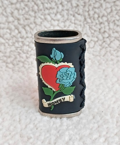 Metal Lighter Case Cover Fits Mini Bic Lighter Rose & Heart W/ 'Honey' Banner - Picture 2 of 16