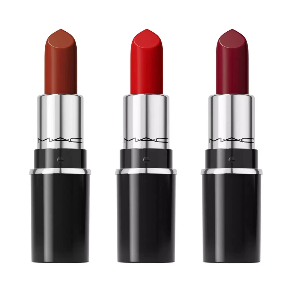 Mini lápiz labial de lujo diario MINI Mac 3 piezas trío rojo ¡Nuevo en caja! Foto 3 de 3