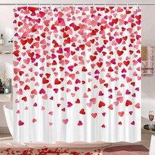Modern Red Pink Heart Shower Curtain 72x72 Inch Minimalist Bath Decor Hooks