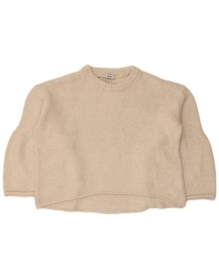 Zara Damen 3/4 Ärmel Rundhals Pullover Pulli UK 10 Small Off White DG07