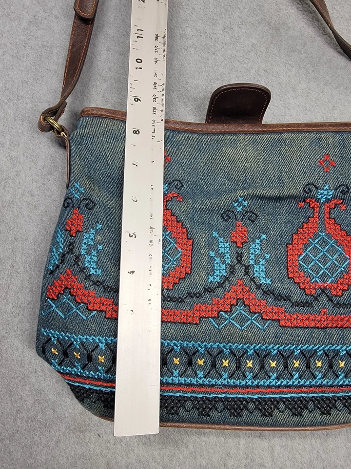 Винтажная реликвия через плечо наплечная сумка S синий джинсовой ткани вышитый ацтеков Western 90-х - Изображение 3 из 4