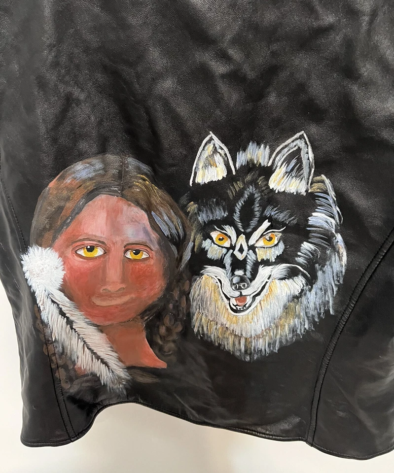 Pendleton Leather Vest Full Zip Lined Customized Indian Wolf Black Women's Large - Image 3 of 4