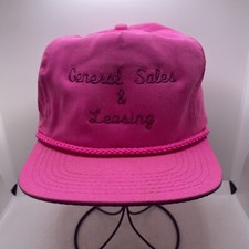 Vtg 90s Gen Sales  Leasing Neon Pink Spell Out Logo Rope Baseball Hat Strapback