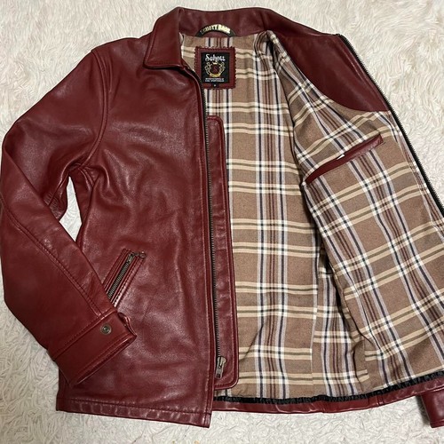 Schott single rider jacket leather jacket trucker jacket check collar burgundy
