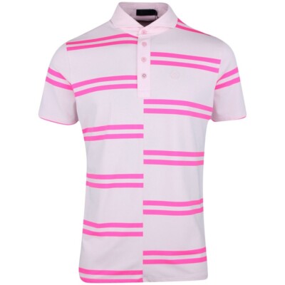 New G/Fore Blush Light Pink Offset Stripe Pique Golf Polo