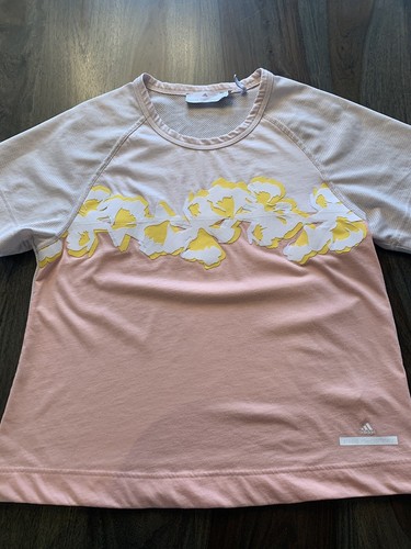 Adidas By Stella McCartney T-shirt Activewear Size Small Pink Mesh Yellow Flower - Picture 4 of 19