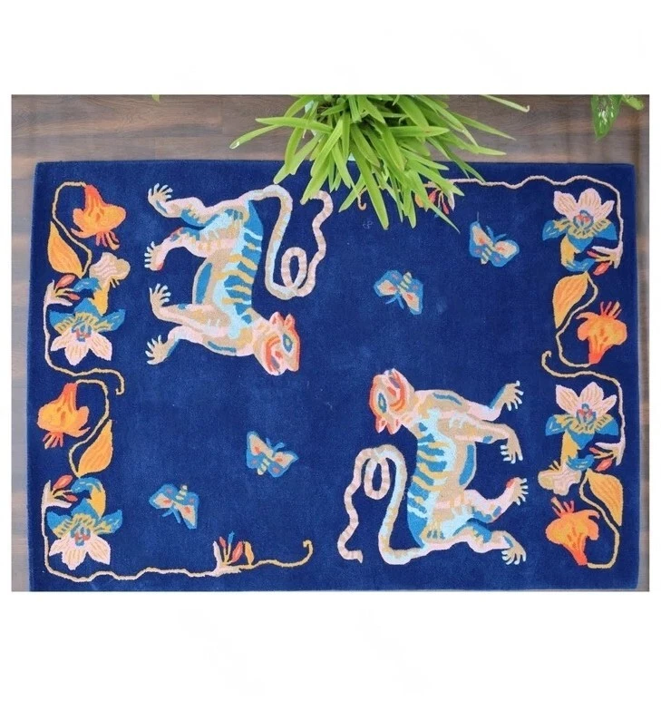 Ковер стеганый дракон ручной работы 100% шерсть ковер тибетский тигр ковер синий цветочный тигр ковер - Изображение 2 из 4