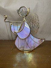 Vintage Stained Glass Angel Statue/ Tea Light Candle Holder / Sun Catcher