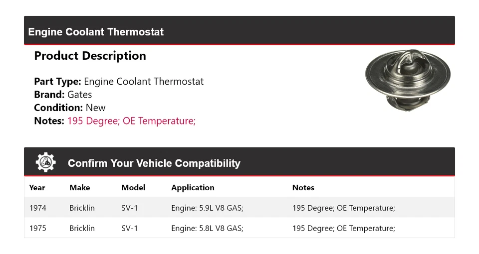 Puertas termostato refrigerante motor Bricklin SV-1 1974-1975 Foto 2 de 4