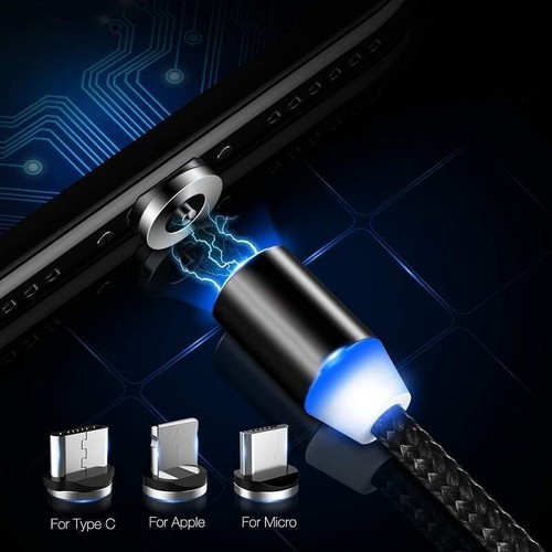3 in 1 Magnetic USB Cable Fast 3A Charging Charger Phone Type-C Micro & iOS - Picture 5 of 17