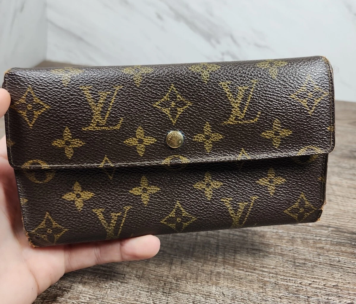 LOUIS VUITTON Monogram Canvas Trifold Wallet Brown