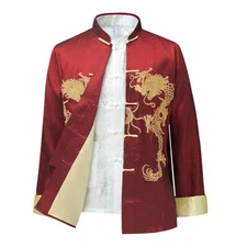 Mens Traditional Chinese Tang Suit Jacket Martial Arts Uniform Dragon Embroidery