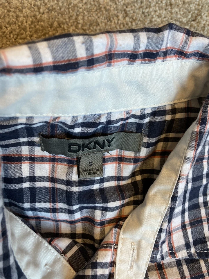 DKNY Boys' Blue Orange Long Sleeve Plaid Button Up Dress Shirt Size S 5-6 - Image 4 of 4