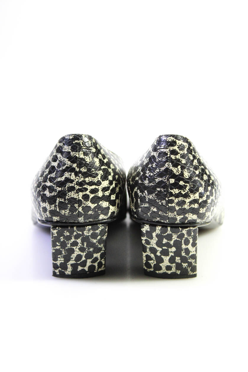 Roger Vivier Womens Embossed Leather Kitten Heel Pumps Black White Size