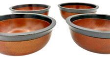 Set of 4 Ebony Rimmed 6.5 inch Wooden Bowls Walnut  Made in India