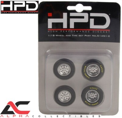 HPD 51451C 1:18 GOODYEAR EAGLE HOLESHOT CAMARO DRAG WHEELS SLICKS TIRES/RIMS SET