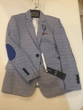 Boys Elie Balleh Navy Blazer With Royal Blue Elbow Patch, Sizes 4,6