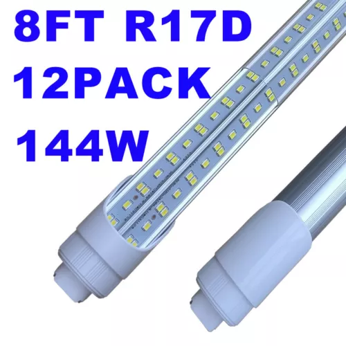 12PCS R17d HO 8FT LED Shop Lights 144W LED Tube Light Bulbs T8 LED Garage Lights