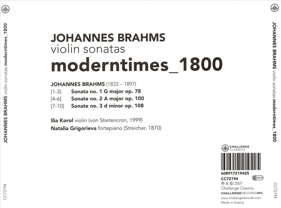 ILJA KOROL BRAHMS: VIOLIN SONATAS NEW CD 608917219425| eBay