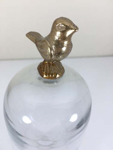 Vintage Glass Display Dome Cloche Metal Bird Brass Topper 9" Tall Antique - Picture 8 of 12