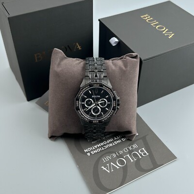Bulova Men's Octava Crystal Chronograph Quartz Watch Pave Black Dial 98C134