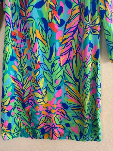 Abito Lilly Pulitzer Neon Lilly Tropical Floreale Cambio Taglia 0 Foderato Sopra il Ginocchio - Foto 5 di 18