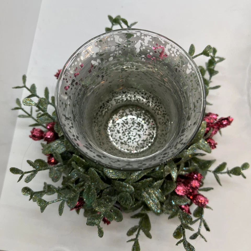 Vidrio espejo plateado verde plástico recubierto de bayas brillantes navideñas vintage años 80 Foto 2 de 4