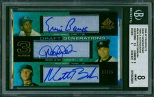 2004 SP Prospects ERNIE BANKS DEREK JETER MATT BUSH RC Triple Auto #/25 BGS 8