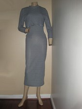 Guess Black/White Striped Layered Body-Con Midi Stretch Dress w/Cutouts Medium M