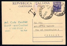POSTAL HISTORY REPUBLIC 1948 Full 8L from Massa to Florence Taxed (F8)