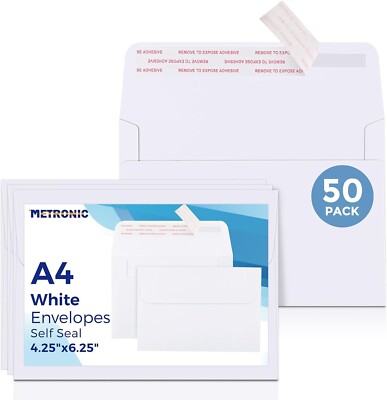 50PACK A4 4X6 Envelopes, 4-1/4 X6-1/4 Inch White Self Seal Photo Envelopes