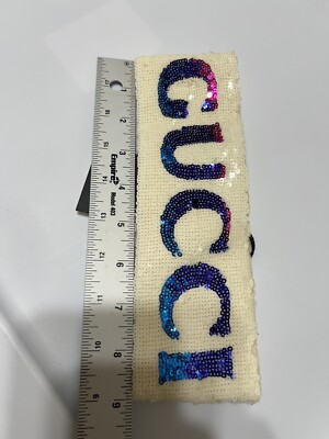 Gucci sequin embroidered headband Vtg NEW GUCCI WHITE SEQUIN LOGO HEADBAND L | eBay main image 2