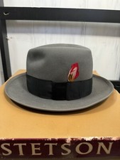 1960s Stetson Hat  BOX 3x Beaver Gray/Black Grossgrain Original Feathers, 6 7/8