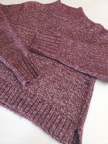 Ann Taylor Loft XL Sweater Pullover Mock Neck Burgundy Cotton Wool Metalic NWT - Picture 3 of 8