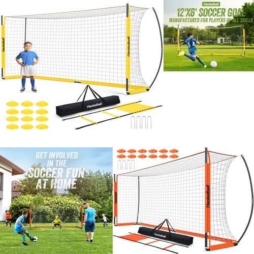 Haokelball 12x6ft Portable Soccer Goal for Backyard w/ Goal Post Ladder 12 Cones