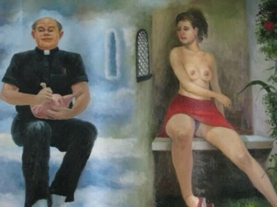 Priest & The Jinetera  1997 Carlos Ariel Cuba. Cuban Art  Arte Painting Latina