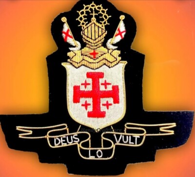 JERUSALEM CREST  HANDMADE EMBROIDERY GOLDEN BULLION WIRE BLAZER BADGE ON FELT