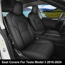 Faux Leather Full Set Custom Seat Covers Fit for Tesla Model 3 2018-2024 (Black)
