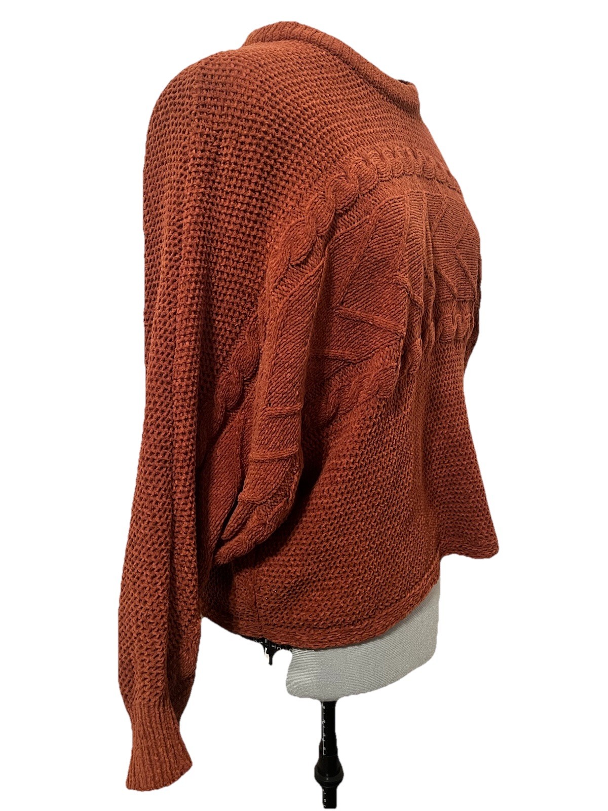 Rust Cable Soft Knit Neck Pullover Sweater Long S… - image 3