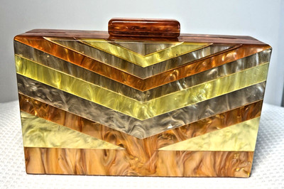 chevron acrylic box clutch bag Removable crossbody chain and shoulder strap