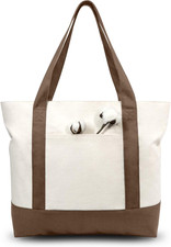 1-Pack Canvas Tote Bag with an External Pocket, Reusable Grocery Shopping Bag, T