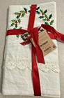 Pier 1 Imports. 3 Embroidered White Holiday Kitchen Tea Towels.  16" x 28". NEW