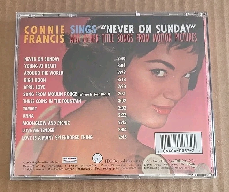 CONNIE FRANCIS -"Never On Sunday" + Other Title Songs F/ Motion Pictures Auto'd. — 第 2/3 张图片