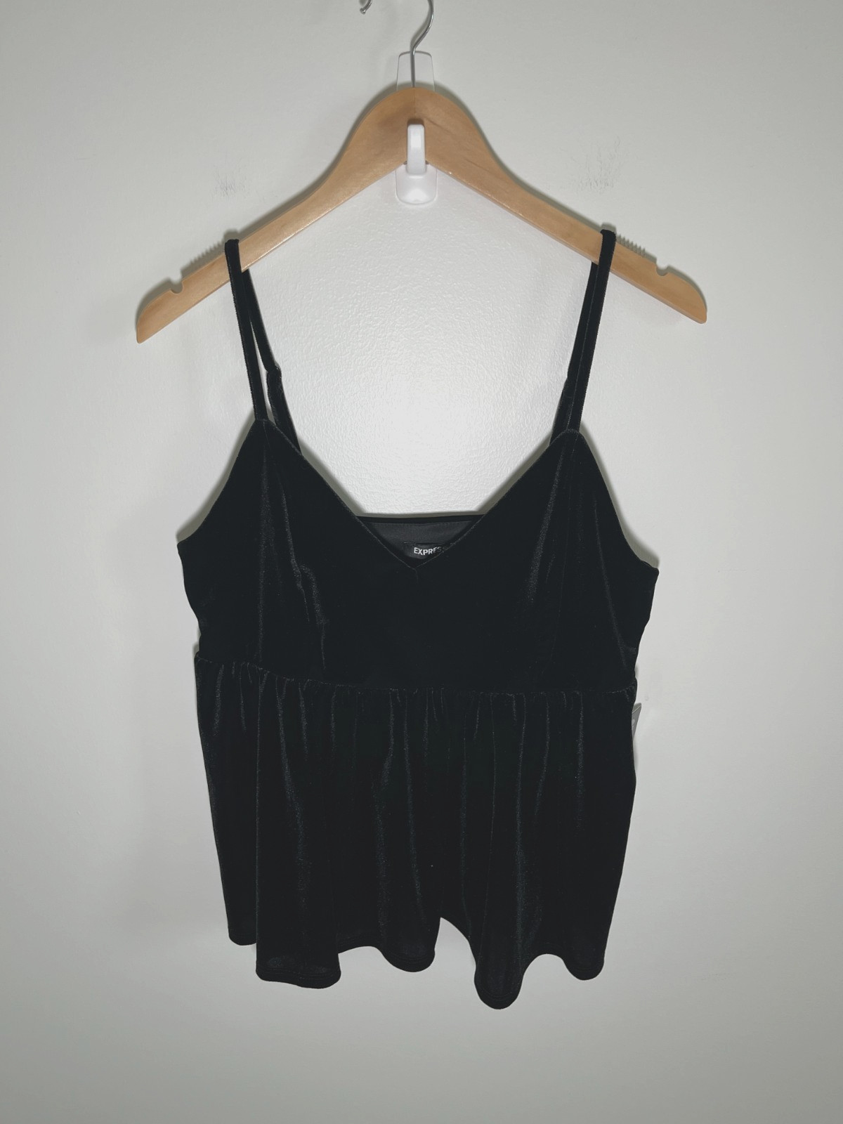 NWT Express Babydoll Womens Top Black L Velvet Minimalist Quiet Luxury Chic